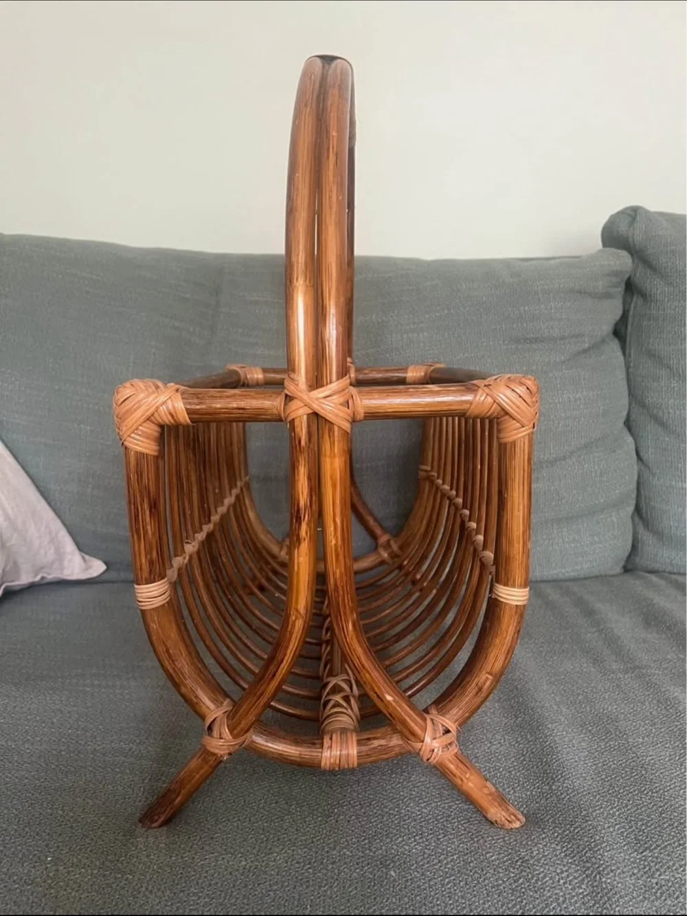 Vintage mid-century, bamboo rattan magazine rack-boho chic